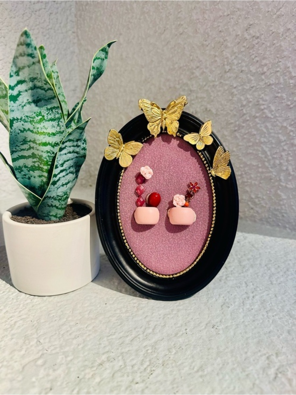 Handmade Coquette Butterfly Shadow Box Art Pink Mixed Media Wall Decor 8x5.5”